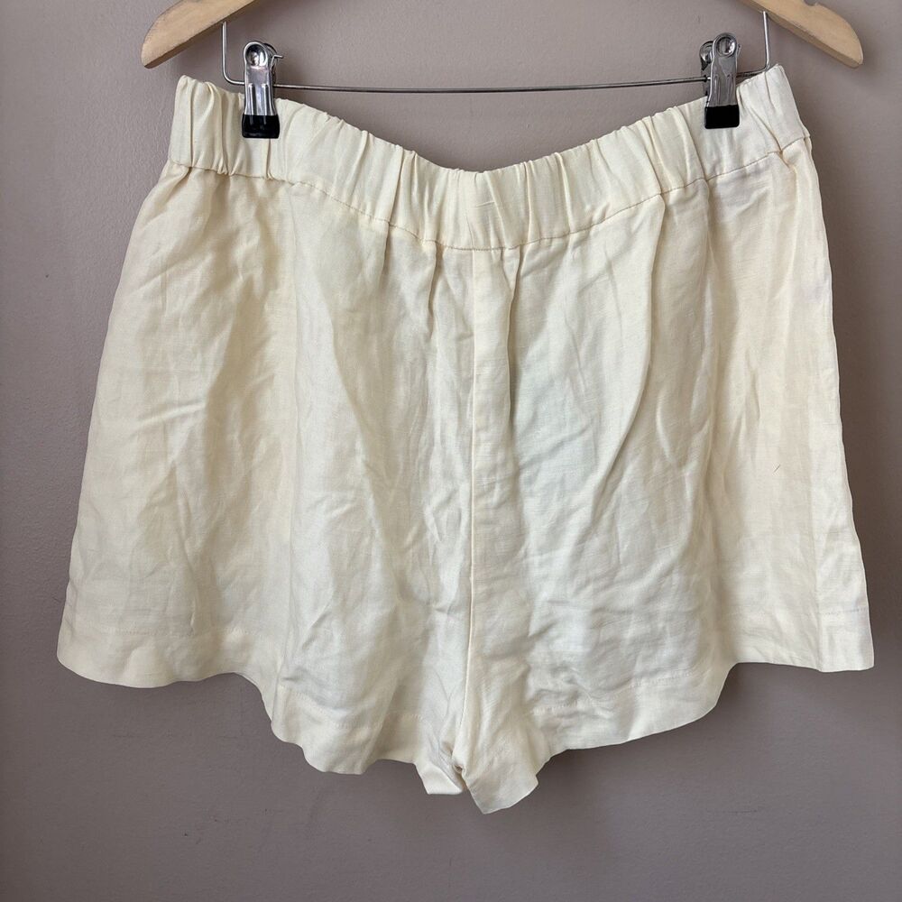 H&M Linen Blend Shorts Womens Light Yellow Elastic Waist Casual Summer - Picture 7 of 7
